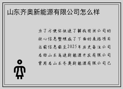 山东齐奥新能源有限公司怎么样