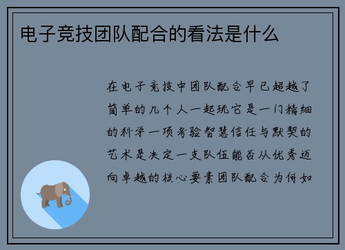 电子竞技团队配合的看法是什么